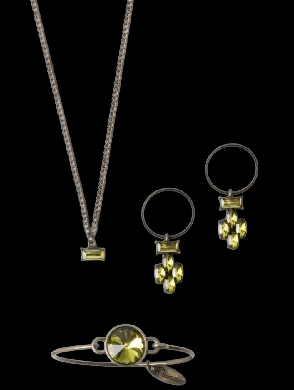 Bronze-Tone Jewelry Set with Olivine Green Crystals -3 PC Set